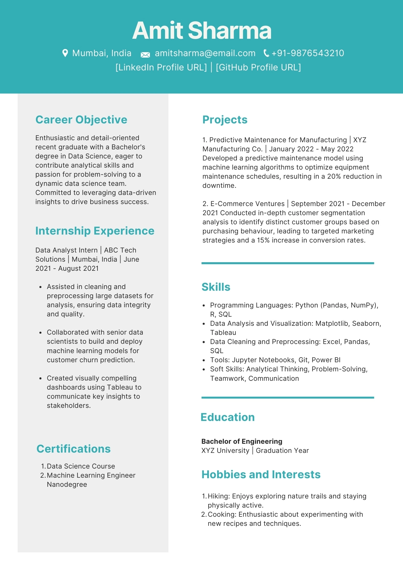 Entry-level data scientist resume
