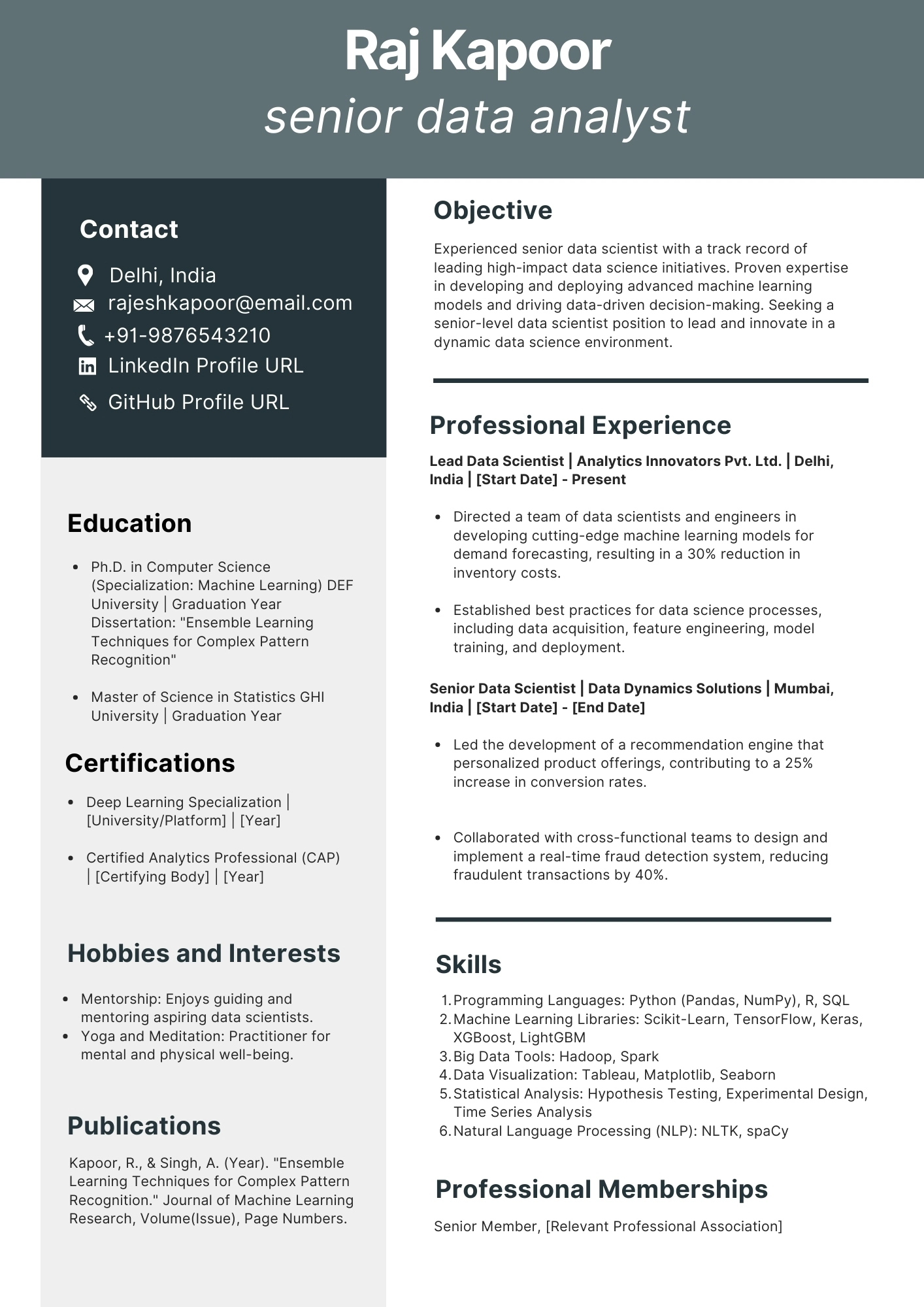 Senior -level data scientist resume